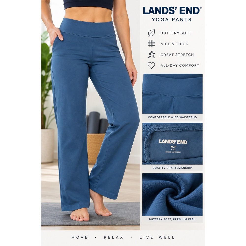 Lands' End Starfish Straight Leg Pants Women's M Petite Blue Stretch Pull On